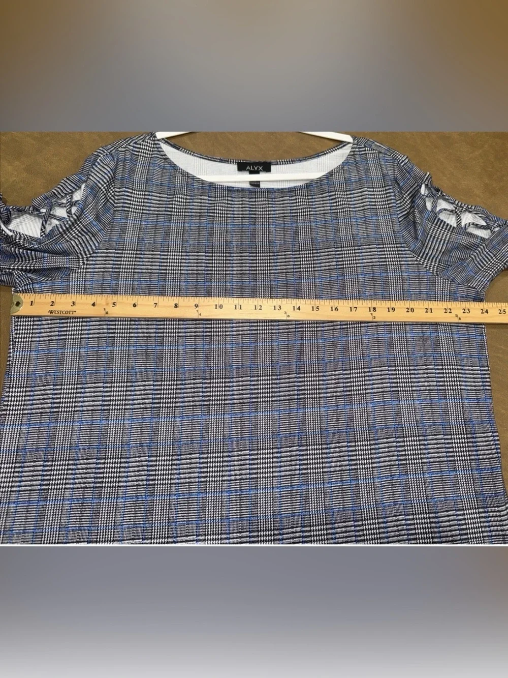 ALYX Women's XXL 3/4 Sleeve Top Houndstooth Plaid Black Multi Open Sleeve